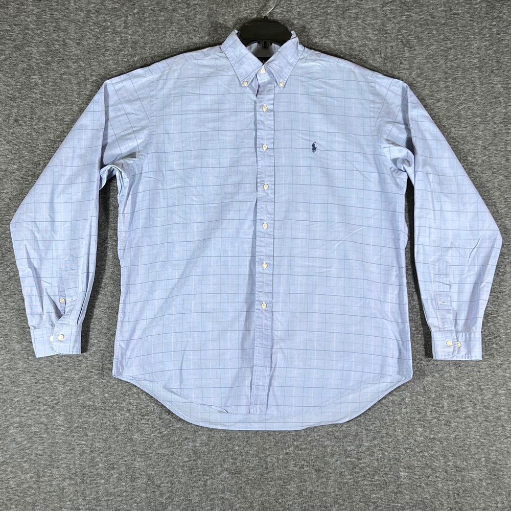 Ralph Lauren Men's Classic Fit Button Down Shirt Blue‎ Plaid 16 36/37